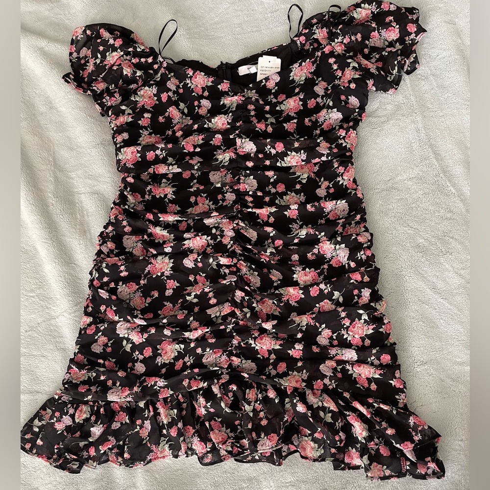 Off The Shoulder Ruffle Hem Floral Short Dress